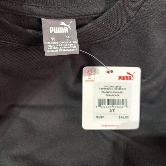PUMA 2 Pc.Jogger set,pouch pocket crewneck top,elastic waist/cuff pants,fleece - Picture 7 of 10